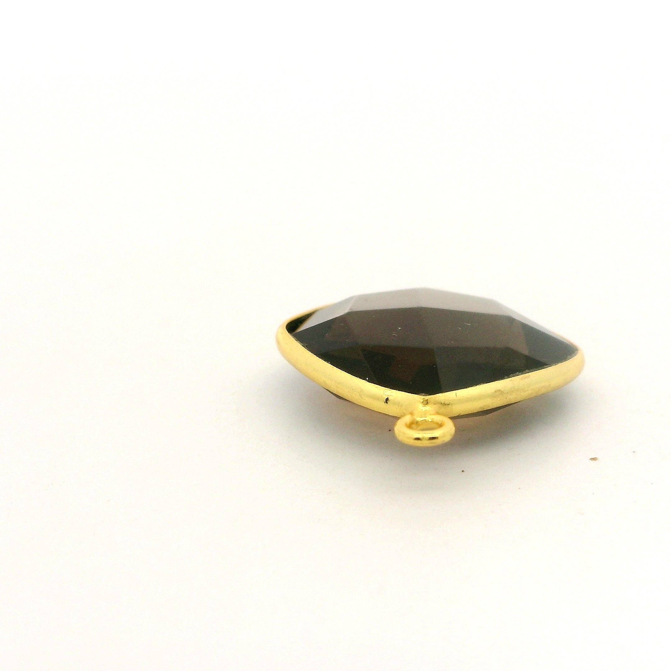 Purity Beads – wholesale Individual charm/pendant – Black Onyx Cushion Connector 12mm 15mm 18mm | Two Loop Gold Plated Over Sterling Silver and Sterling Silver Bezel Gemstone Connector4