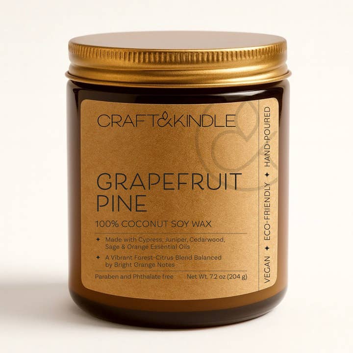 Grapefruit Pine Eco-Friendly Vegan Coconut Soy Wax Candle for wholesale by Craft&Kindle