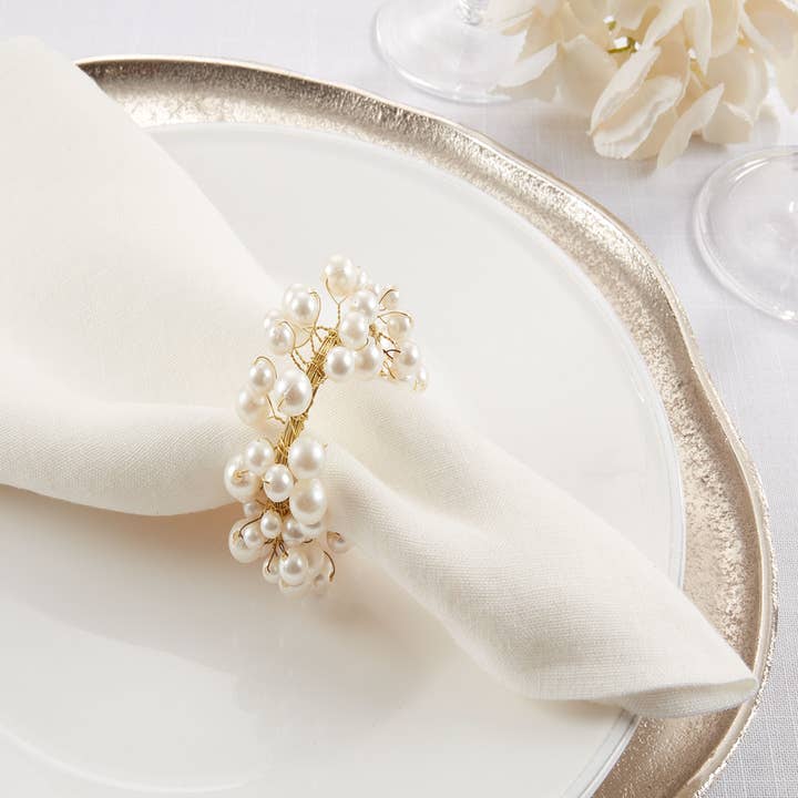Fennco Styles - Wholesale Napkin ring - Gold Ivory Pearl Napkin Ring