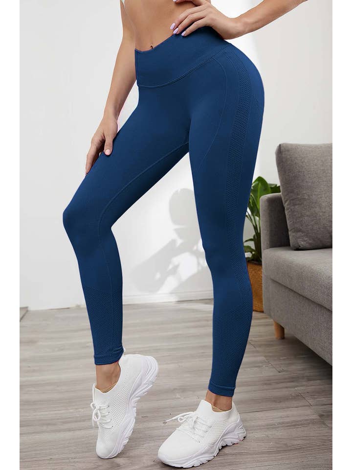 Color 5 - Wholesale Athletic/Lounge Leggings - Women's - Teal color seamless full length butt lift yoga legging