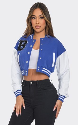 Lime All the Time - Wholesale Varsity/Baseball Jacket - Women's - B Logo Cropped Varsity Jacket with pocket8