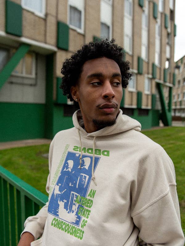 Cotton Hoodie In Sand With Psychedelic Transformations Print for wholesale by Dream But Do Not Sleep