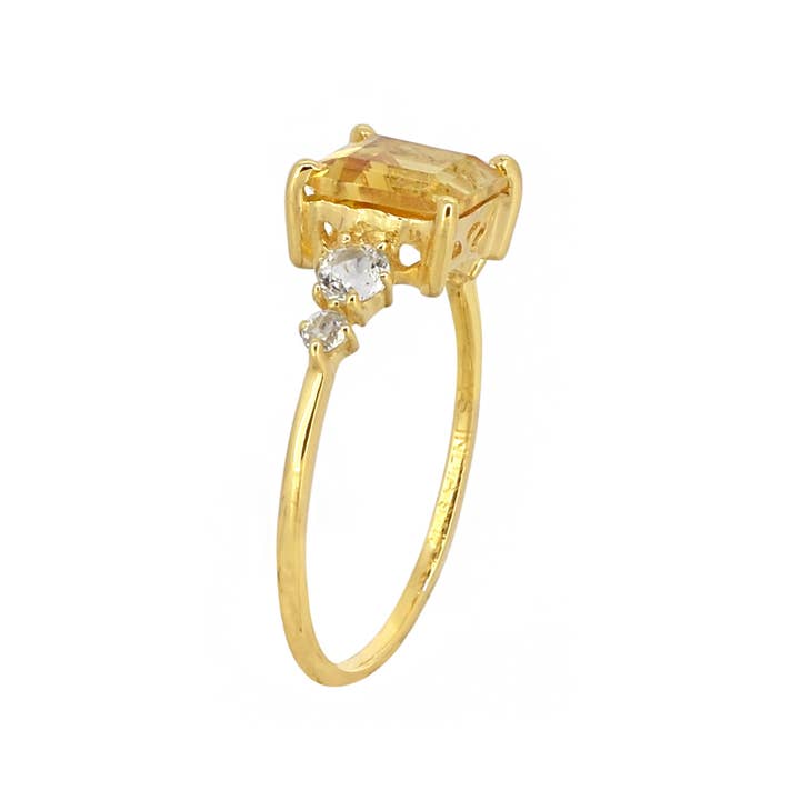 Tiramisu - Wholesale Single Stone/Solitaire Ring - Gold Plated 925 Silver Citrine White Topaz Ring