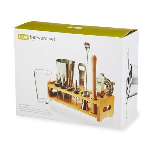 True Brands - Wholesale Bar Tool - Ultimate Essential Bar Tool Set W/ Wooden Stand - Set Of 141