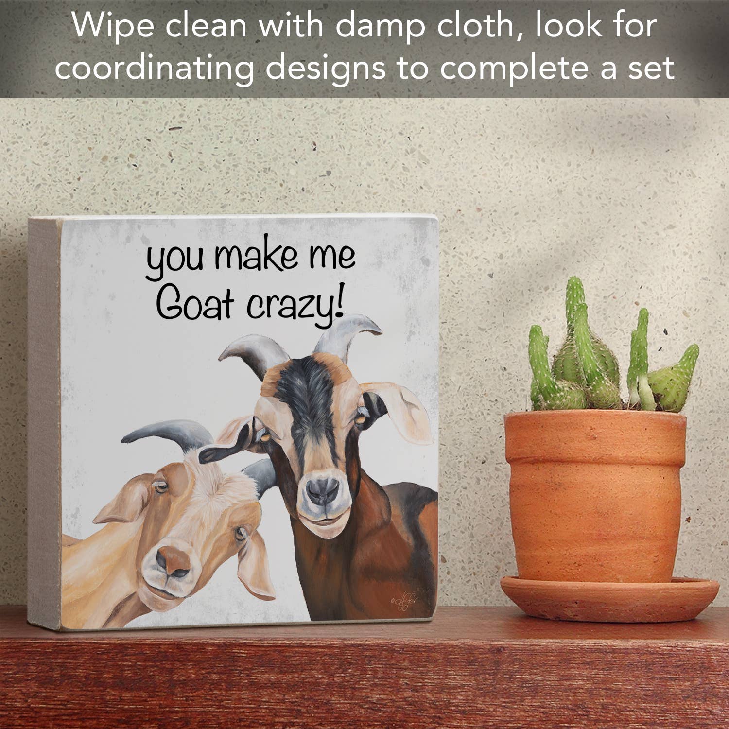 CounterArt/Highland Home/Thirstystone - Wholesale Sign - "Goat Crazy" Artistic Freestanding Solid Wood Block Sign4