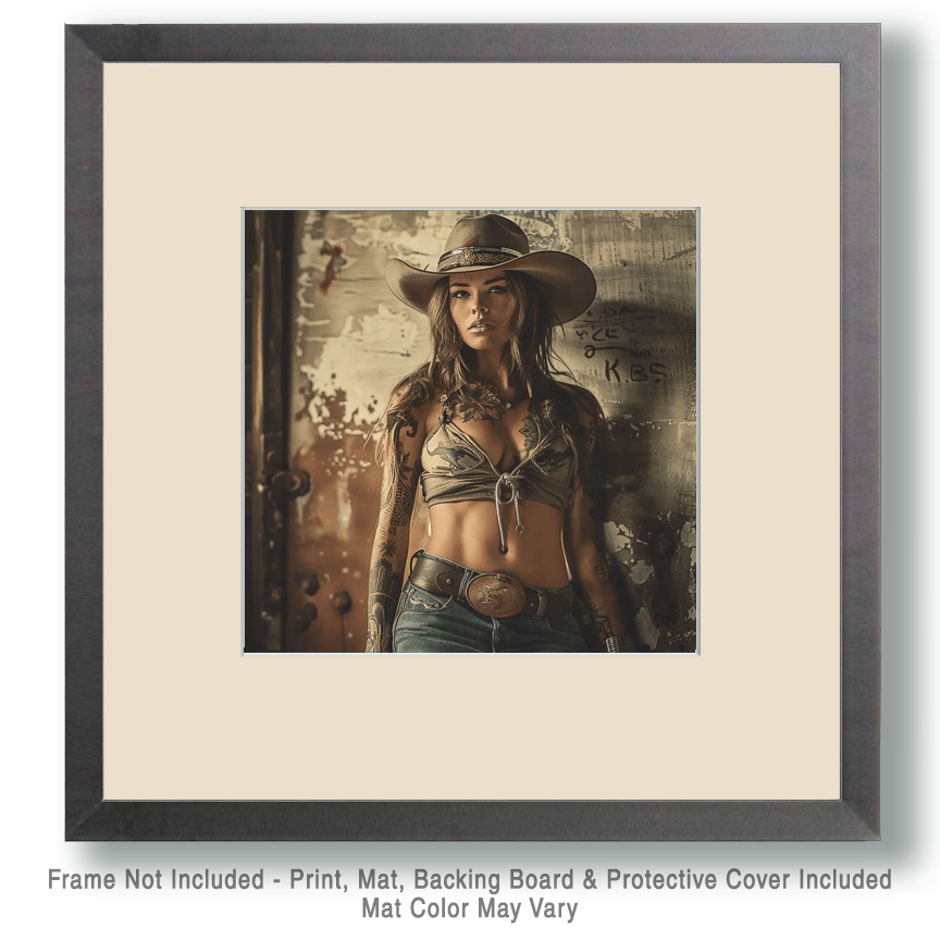 Mowbi - Wholesale Art Print - Salacious Sue Cowgirl Art - 8" x 8" Print - 12" x 12" Mat1