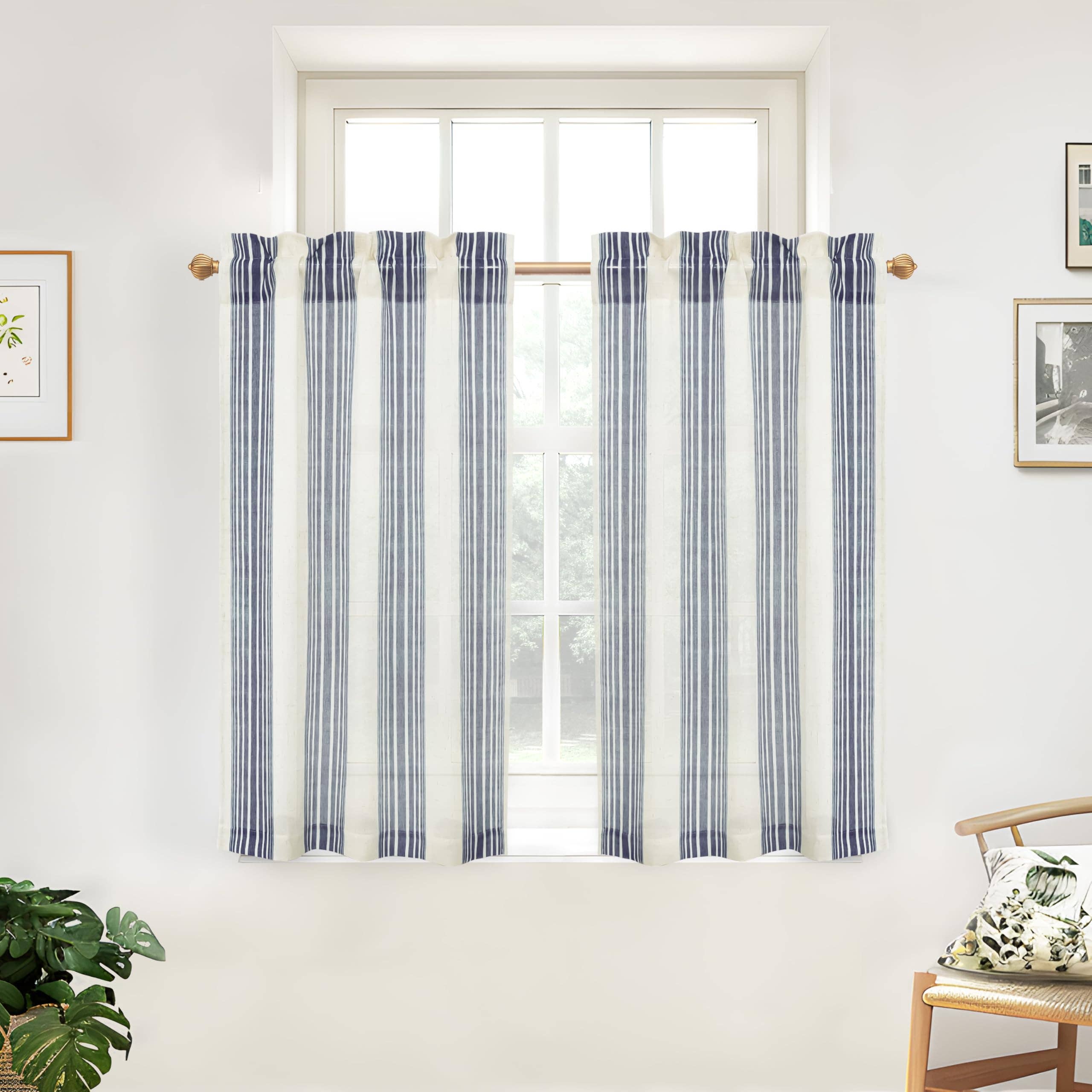 DriftAway - Wholesale Curtain - 2 Panels Linen Kitchen Tier Curtains Striped Cafe Curtains3