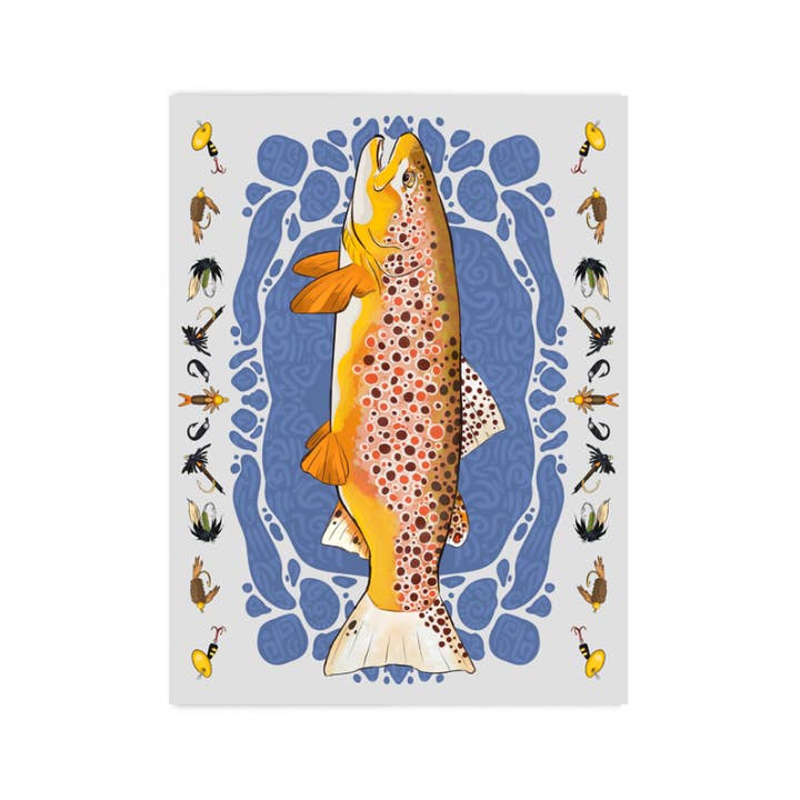 Brown Trout Tea Towel - 15 x 20 Inches 100% Cotton for wholesale by Foxterian