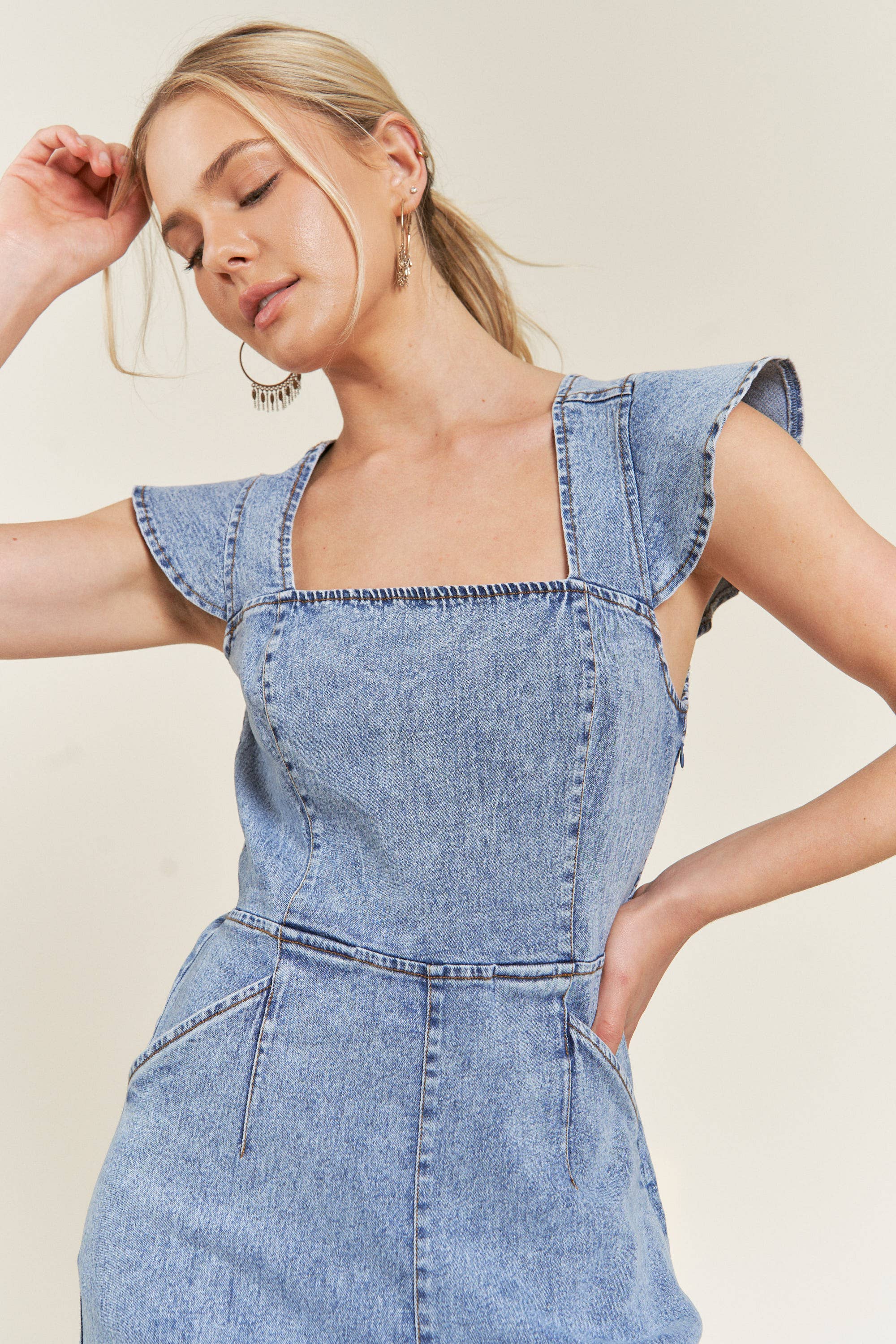 DENIM FLÆSET DENIM JUMPSUIT JJS5035 for engroshandel på Faire1