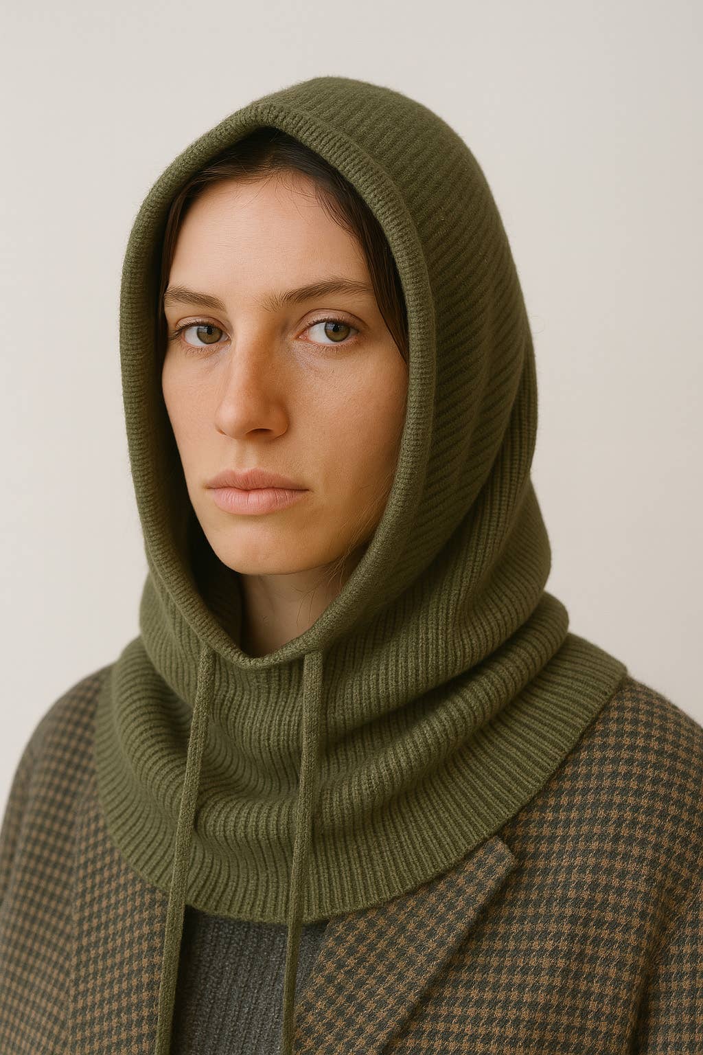 SUNNY STUDIO - Wholesale Poncho - Women's - Ribbed knit balaclava with adjustable drawstrings7