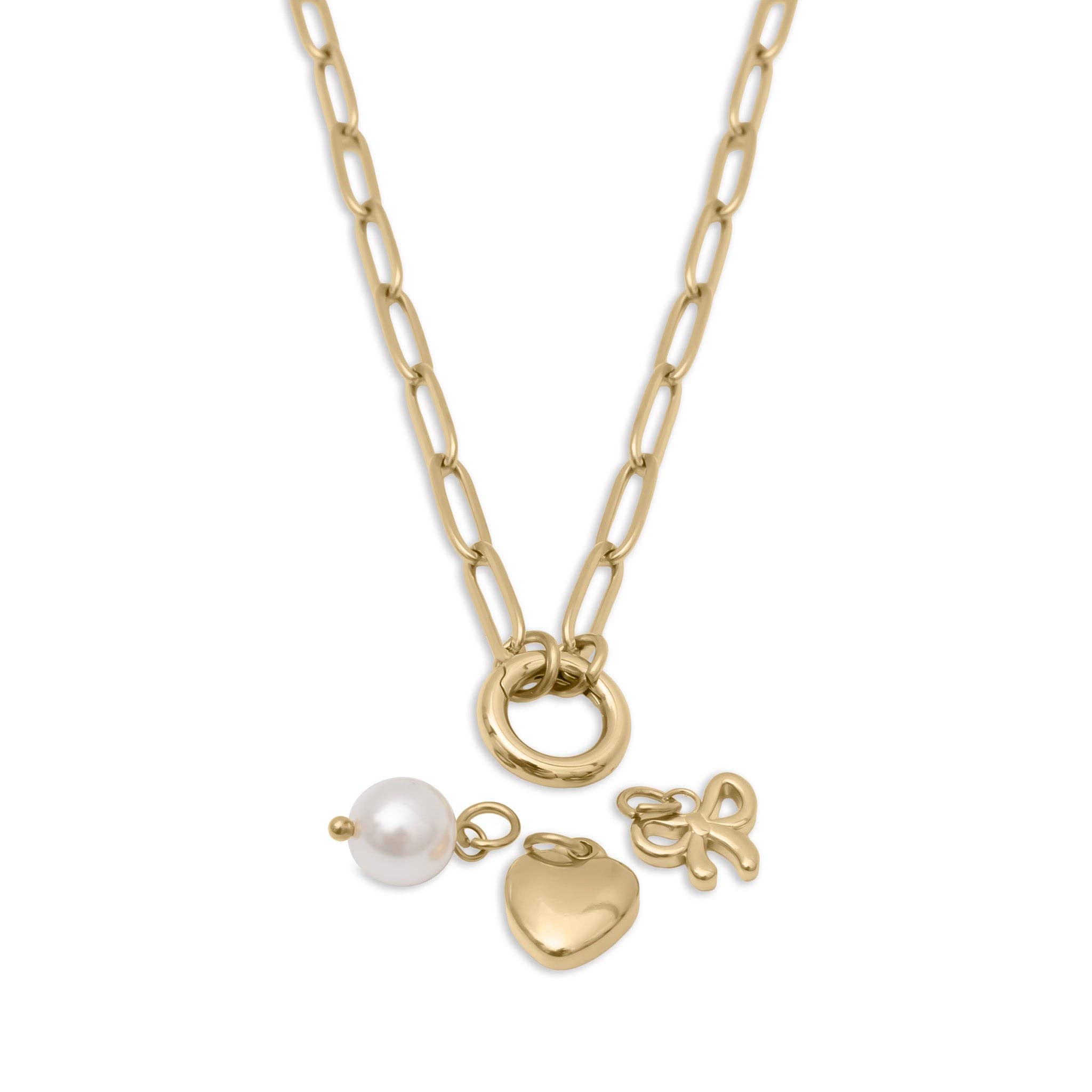 WJW – Engroshandel Smykkesæt – 18K guld rustfrit stål halskæde med sløjfevedhæng gavesæt4