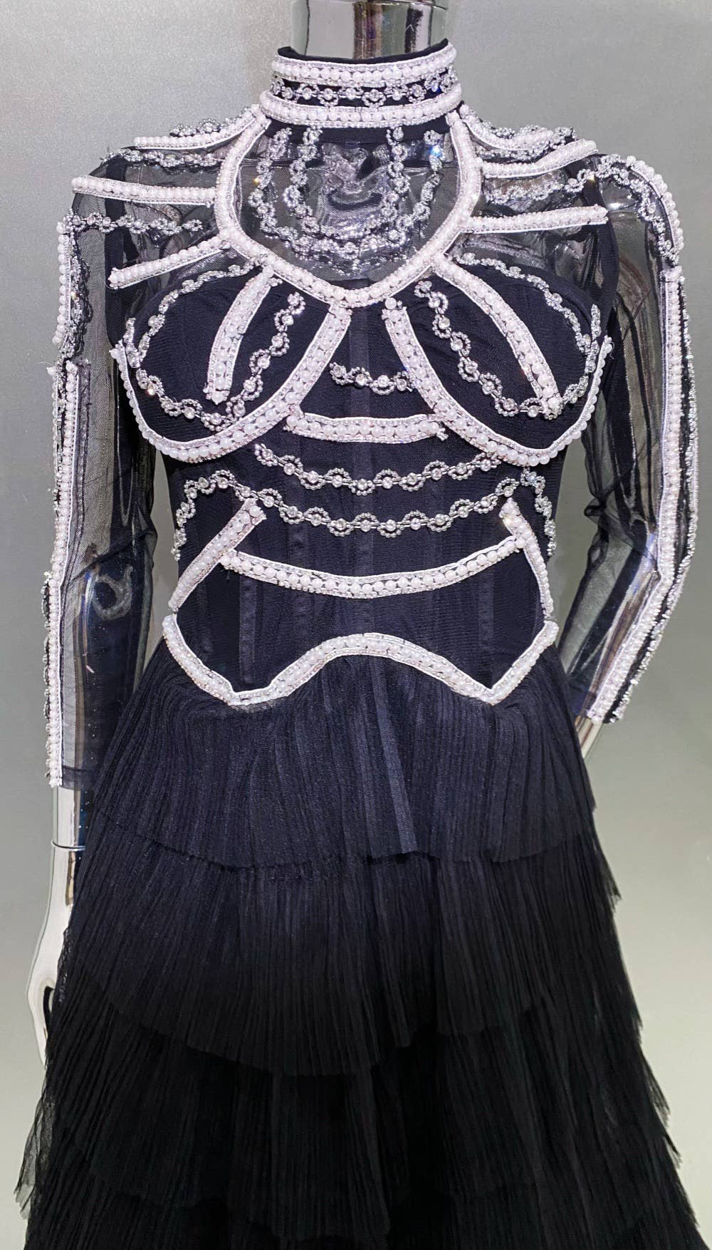 Black SY451 Luxury Handmade Beaded Dress with Fluffy Tulle Skirt for wholesale on Faire11