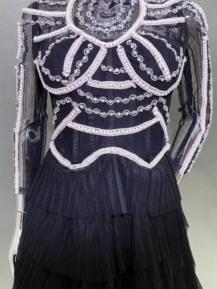 Black SY451 Luxury Handmade Beaded Dress with Fluffy Tulle Skirt for wholesale on Faire11