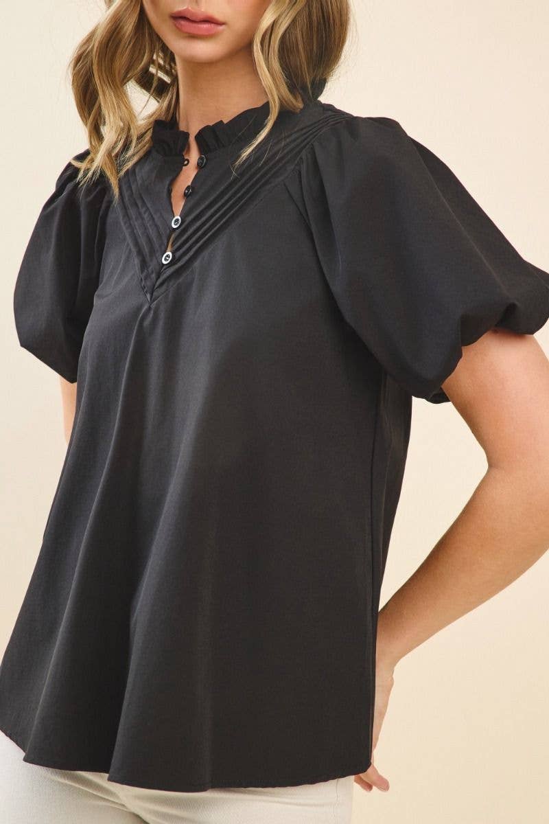TCEC - Wholesale Blouse - Women's - CT9434-Ruffled Neckline Relaxed Fit Pleats Detail Blouse3