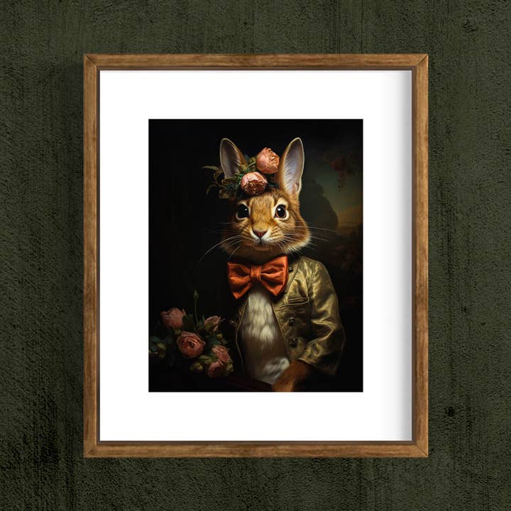Salty Alyce - Wholesale Art Print - Victorian Rabbit With Pink Flowers Wall Art 17AS