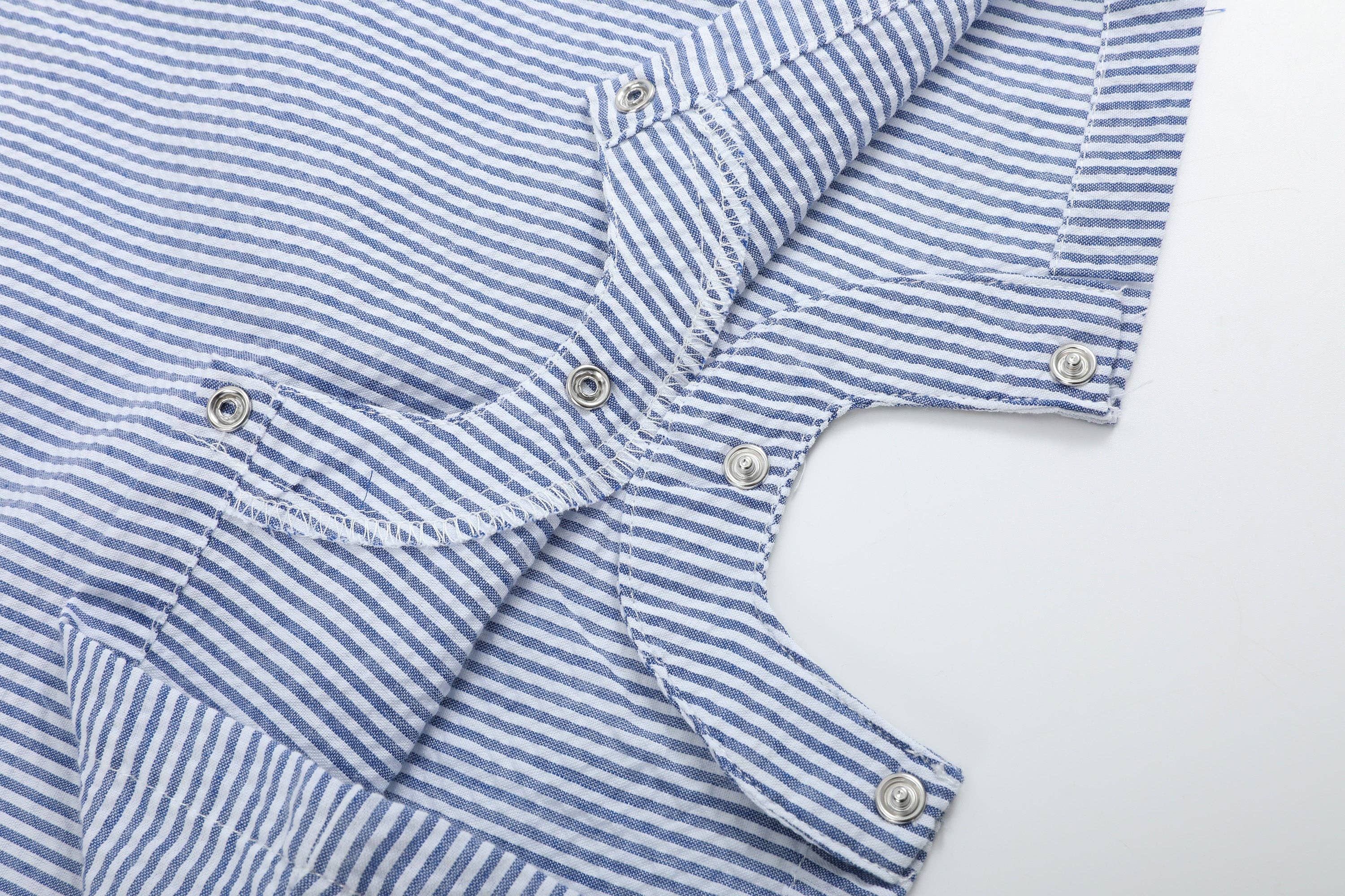 Lil Cactus - Wholesale Overalls - Baby - Blue Seersucker Baseball Smocked Shortalls2