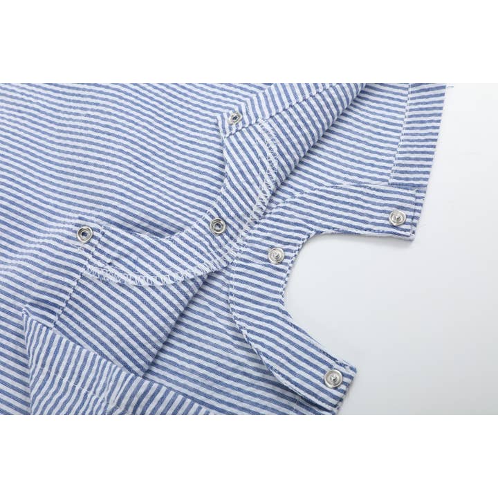 Lil Cactus - Wholesale Overalls - Baby - Blue Seersucker Baseball Smocked Shortalls2