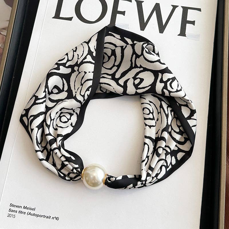 Dipped Shop – wholesale Scarf – Women's – Elegant Print Large Pearl Silk Scarf DP25G4633