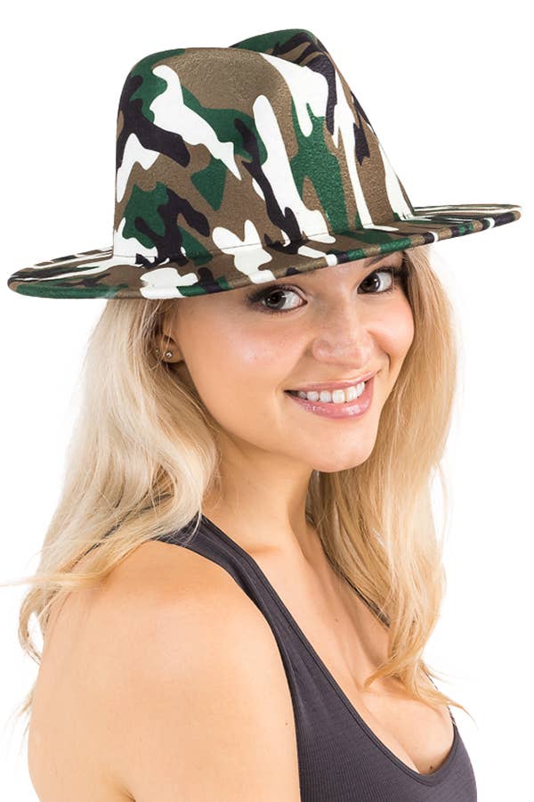 Wholesale Camouflage Standard Brim Felt Fedora Rancher Hat for