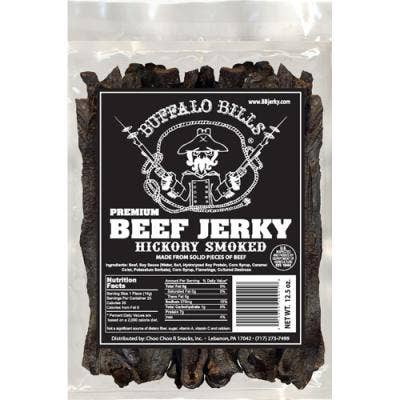 Amish Smokehouse Buffalo Bills 12.5oz Premium Hickory Beef Jerky 7” Strips for wholesale by Amish Smokehouse