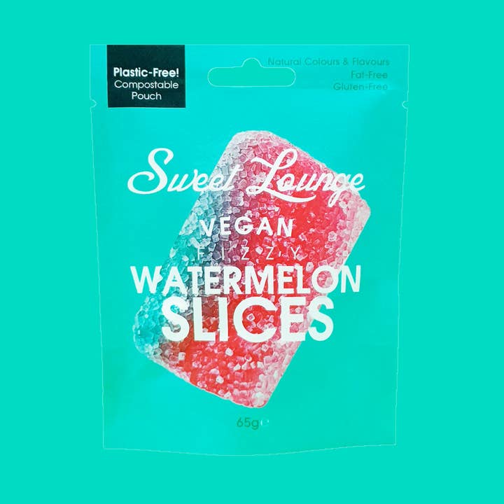 Sweet Lounge – wholesale Gummy – Vegan Fizzy Watermelon Slices (plastic-free) 65g