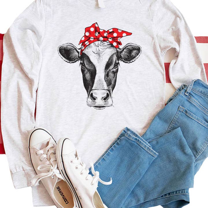 Cow Bandanna Long Sleeve Tee for wholesale by Kissed Apparel