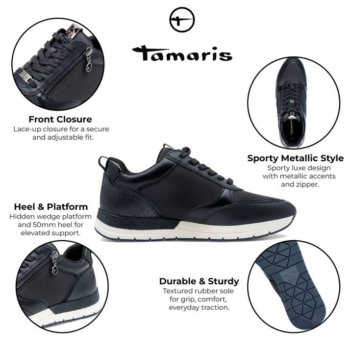 Tamaris Womens Navy Blue Fashion Lace-up Zipped Sneakers Trainers for wholesale on Faire1