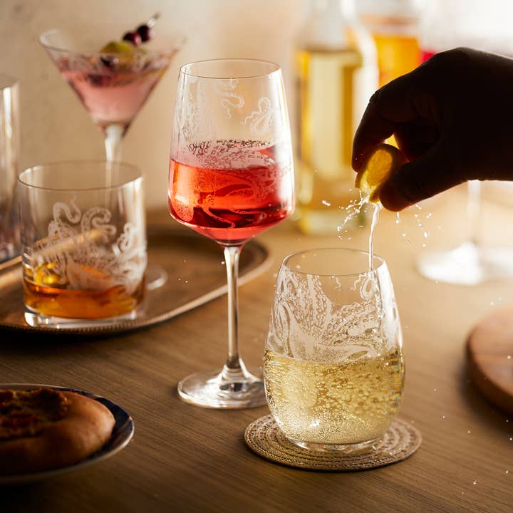 Caskata - Wholesale Wine Glass - Lucy the Octopus Stemless Wine Glasses, Set of 2