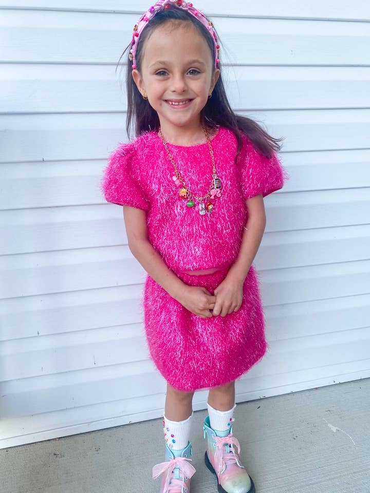 Three Wildflower Designs - Wholesale Top & Skirt Set - Kids - Pink Sparkle Tinsel Set