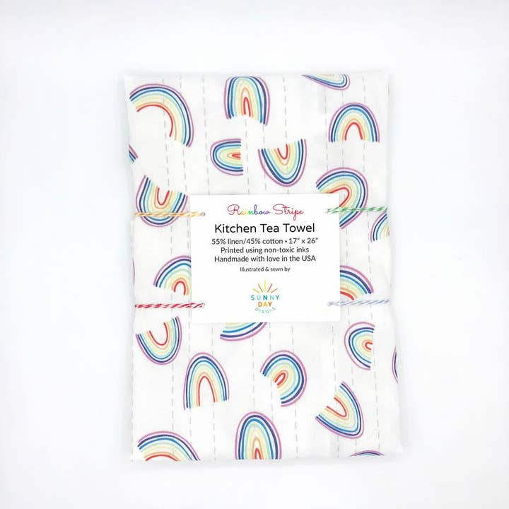 Rainbow Stripe Linen/Cotton Tea Towel for wholesale by Sunny Day Designs