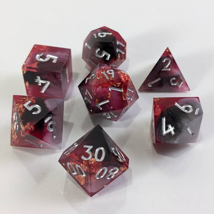 EBONWOOD - Wholesale Dice - Crimson Rose Shadowcast - 7 Piece Luxury D&D Dice Set1