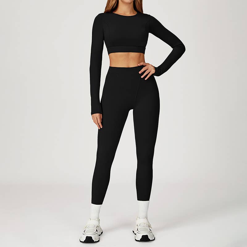 WONDERXFANS - Wholesale Activewear Set - Women's - Round-neck long-sleeve fitted top+HIGH WAIST LEGGINGS 2-PIEC8