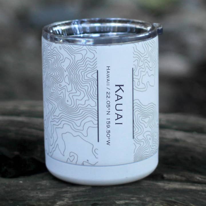 Kauai HI Topographic Map Insulated Cup in Matte White for wholesale by JACE.design