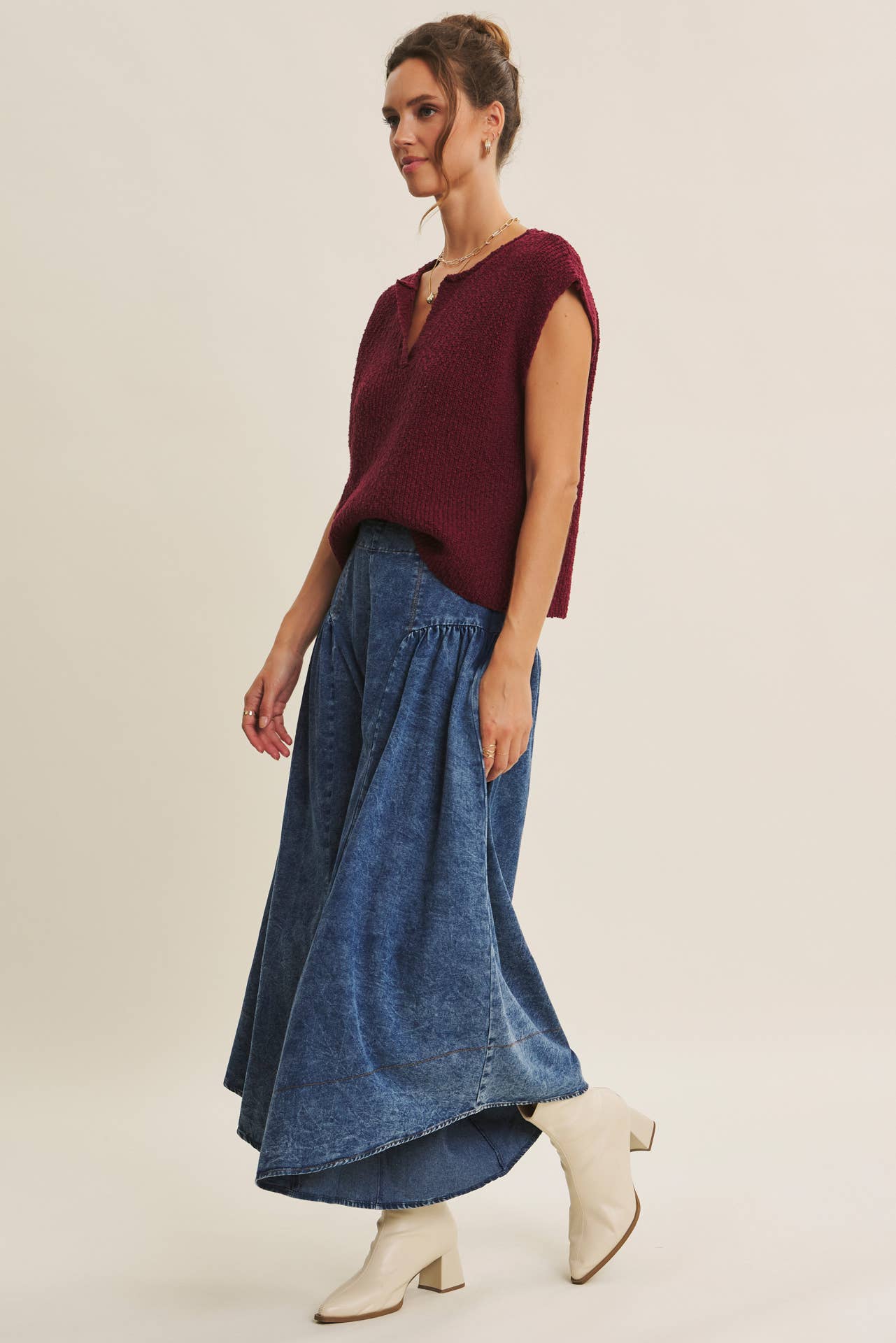 in february - Wholesale Knit Sweater - Women's - RELAXED FIT SLUB KNIT SWEATER TOP WITH SPLIT NECK47