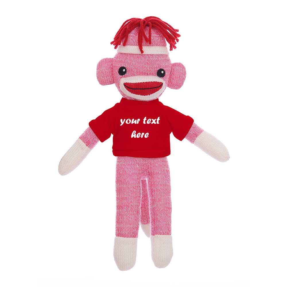 Plushland - Vente Peluche – enfant et bébé - Singe Chaussette Rose de 8" avec T-shirt Personnalisable | Animal en Peluche14