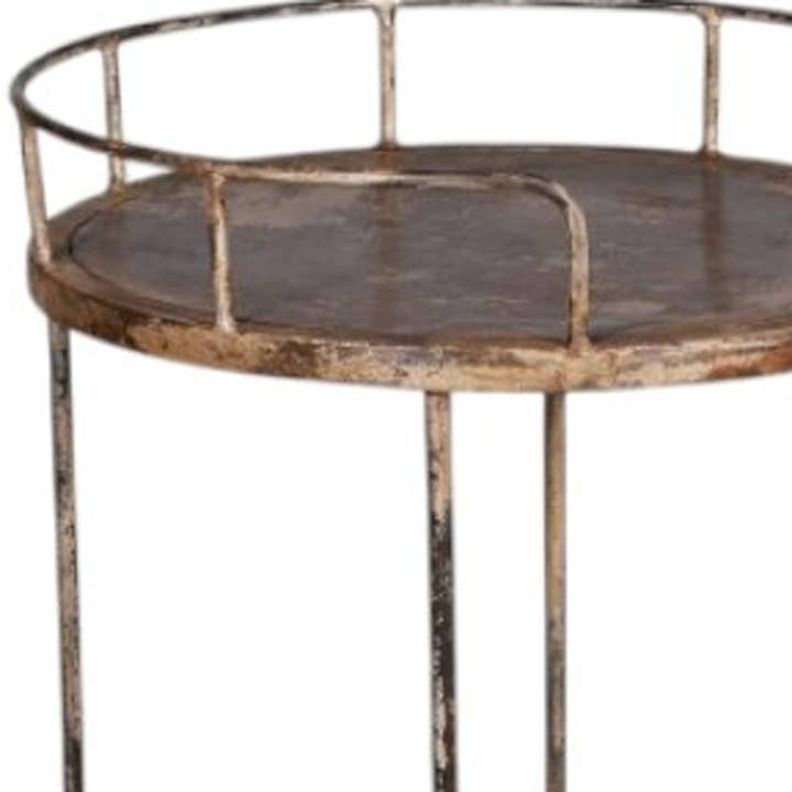 HomeRoots - Wholesale Bar Cart - 18" Brown Iron Distressed Round Rolling Bar Cart5