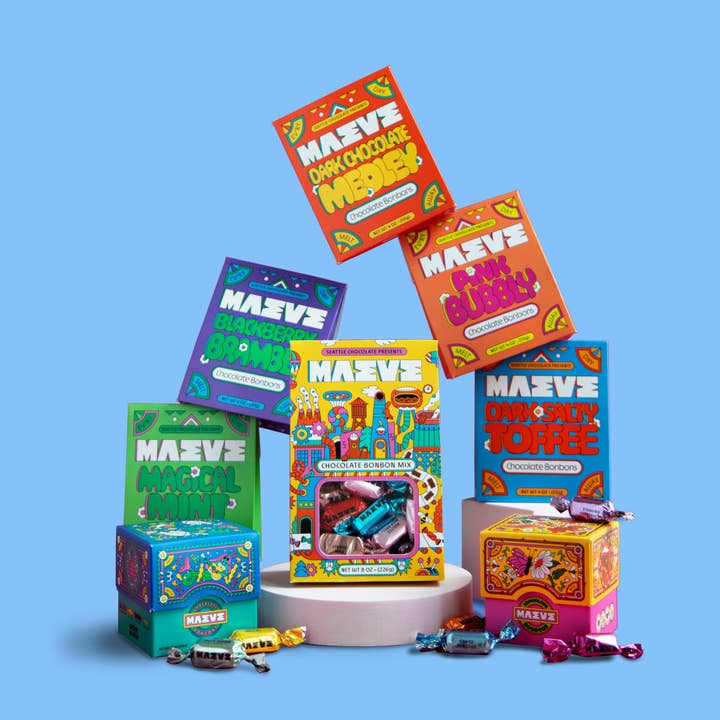 Seattle Chocolate Presents Maeve - Wholesale Chocolate Box - Creme Brulee Crackle Bonbon Box - 4oz
