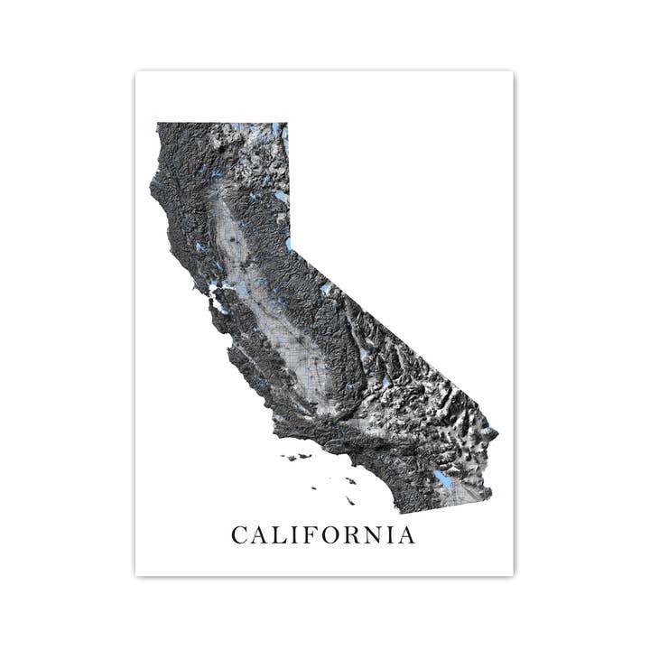 California Map Print - Black and White California Wall Art Prints, CA State Maps for wholesale by Maps As Art