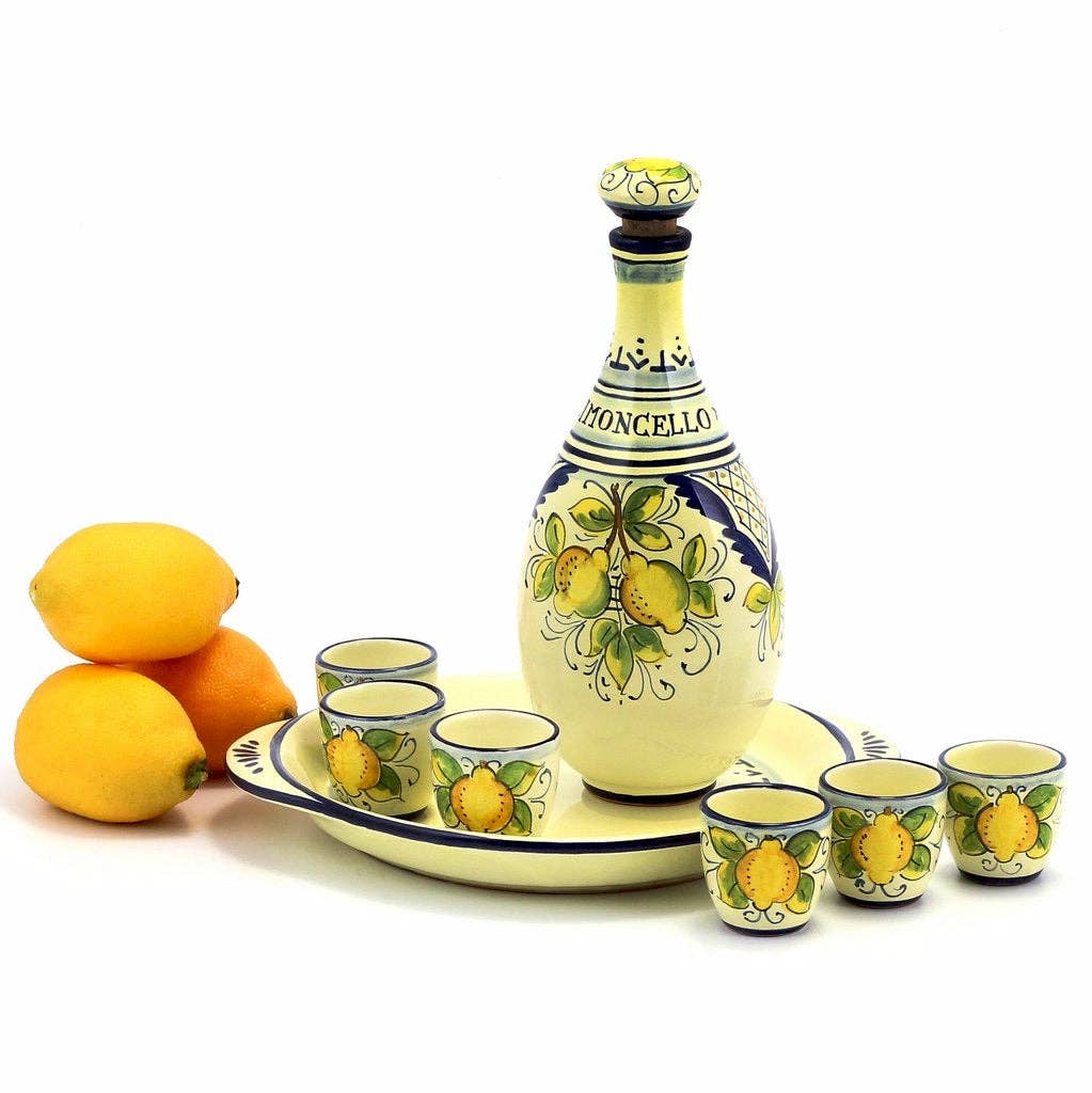 Artistica - Deruta of Italy - Wholesale Decorative Tabletop Object - LIMONCELLO: Limoncello Set with Blue trimmings1
