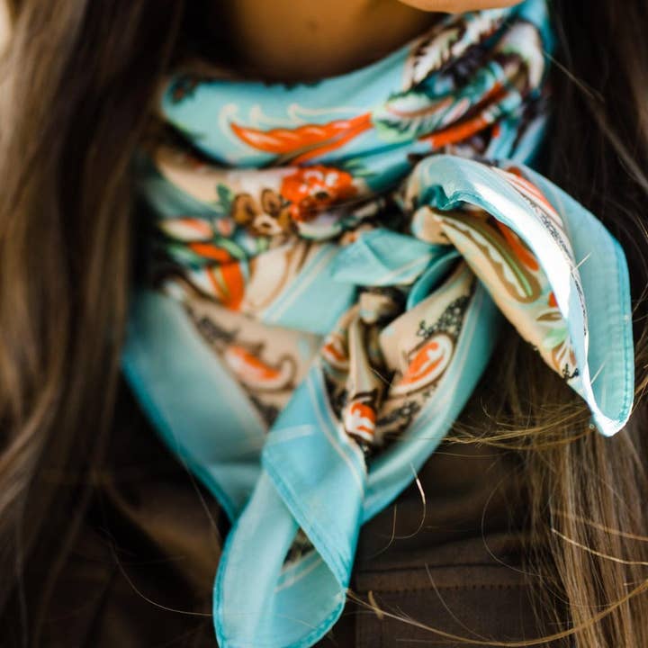 Rodeo Drive - Wholesale Scarf - Unisex - 35X35" Turquoise That So 70's Paisley Wild Rag / Scarf WR230