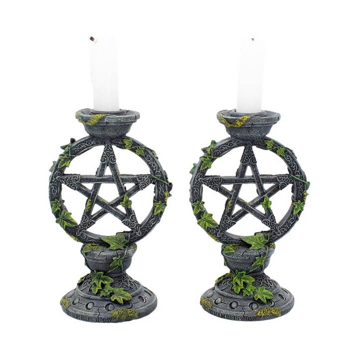 WONDER IMPORTS AUSTRALIA - Wholesale Candle holder - Wiccan Pentagram Candlesticks 15cm (Set of 2)3