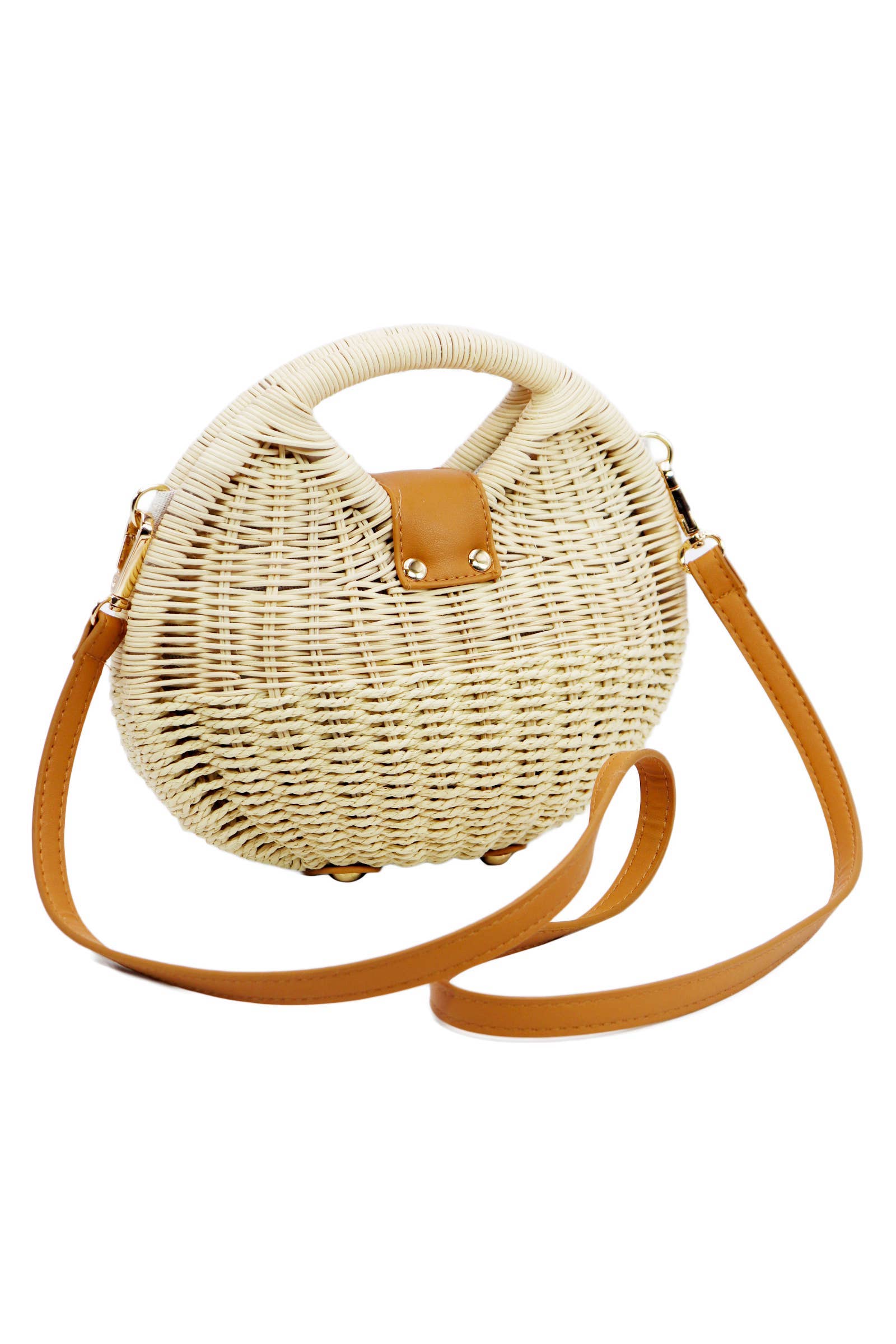 Cap Zone - Wholesale Beach Bag - Two Tone Rattan Straw Wicker Circle Purse Bag1