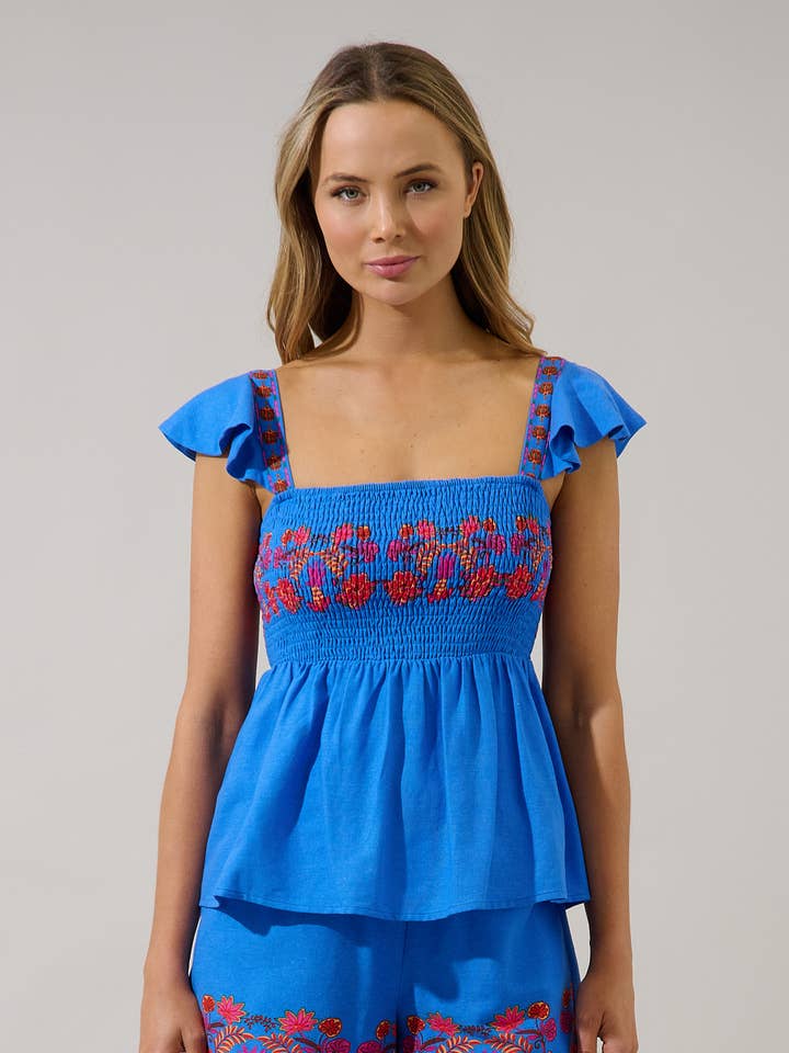 Isela gesmoktes Peplum-Top Keizer Floral für den Großhandel von Sugarlips