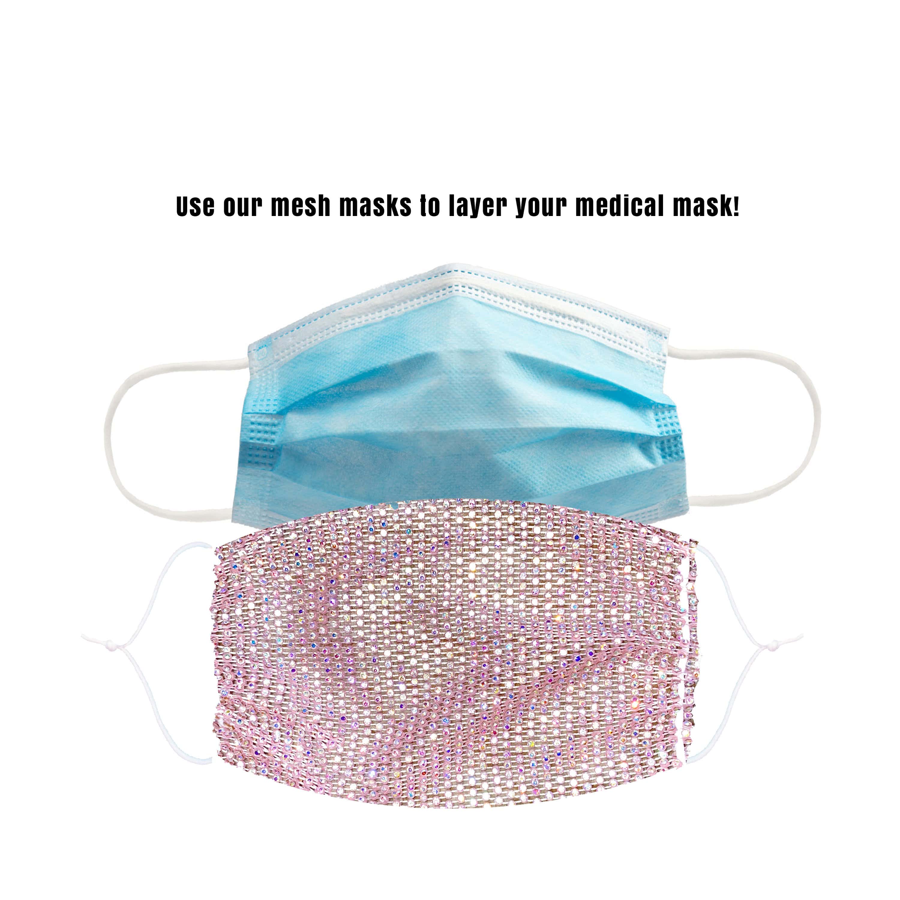 $$$ Honey Rose Gold Pink Crystal Mesh Jewel Face Mask With Adjustable Loops for wholesale on Faire1