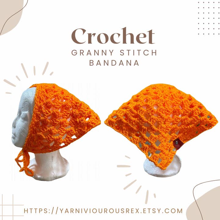 Orange Granny Stitch Bandana för wholesale av Yarniviourous Rex