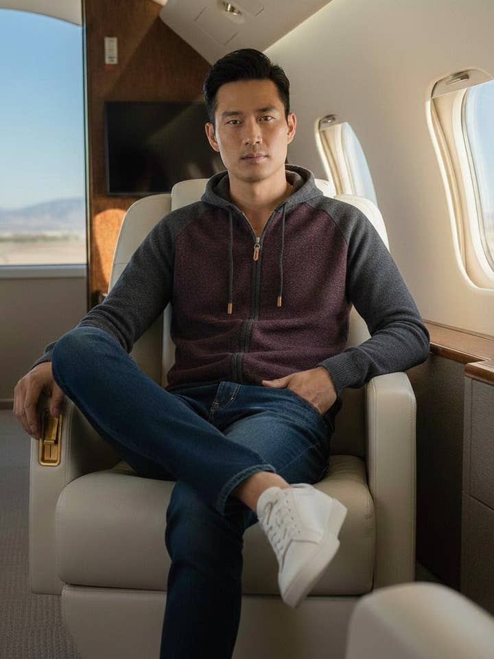 Camisola com Capuz e Fecho em Caxemira Vermelha Carvão em Ponto Diagonal Coomba por atacado de Hommard