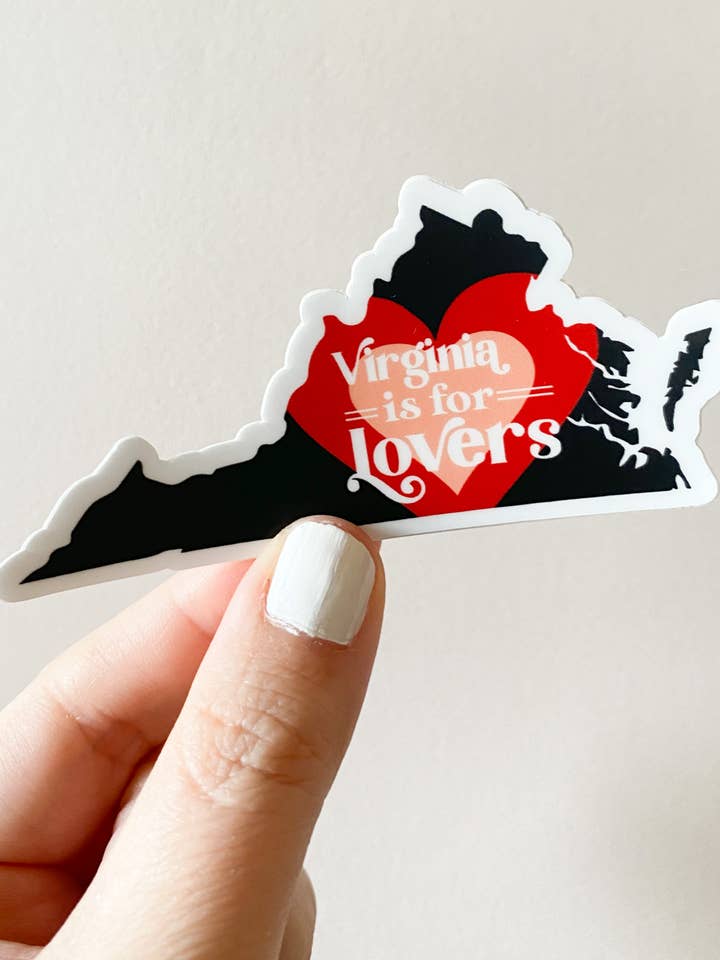 Virginia is for Lovers State Silhouette Sticker for wholesale by Bottlebrush Graphics