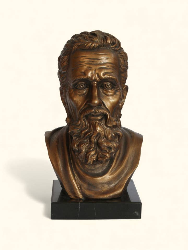 Michelangelo Bust Statue – Cast Stone Sculpture on Marble Base for wholesale by Buddha Groove