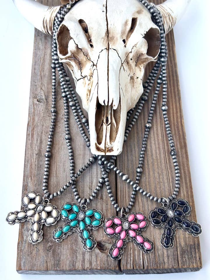 4MM Western Navajo Pearl Coquette Bow Stone Pendant Necklace for wholesale by Boho Ranch Shop