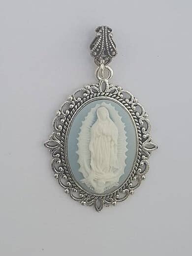 Our Lady of Guadalupe Cameo Pendant Light Blue for wholesale by MG Rosary